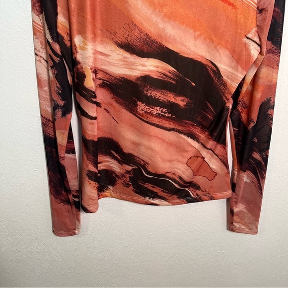 New York & Co Wrap Neck Blouse Orange Pink Marble S - Picture 8 of 10